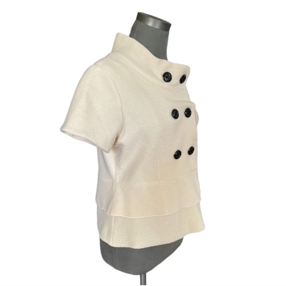 CLASSIQUES ENTIRE White Merino Wool Short Sleeve Coat Women's Layered Jacket Top - Picture 3 of 6